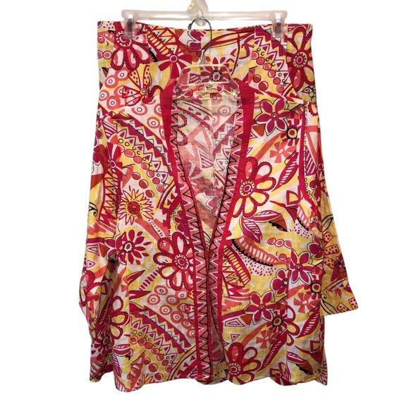 Set of 2 Choices Womens Pink Floral Linen Large Blazer Jacket XL Skirt Summer - Picture 1 of 16